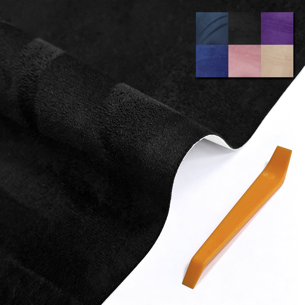Self-adhesive suede fabric, size 50×140cm, ideal for automotive interior refitting. Perfect for covering dashboards, trunk side panels, wheel arch trims, door panels and other auto interior parts.