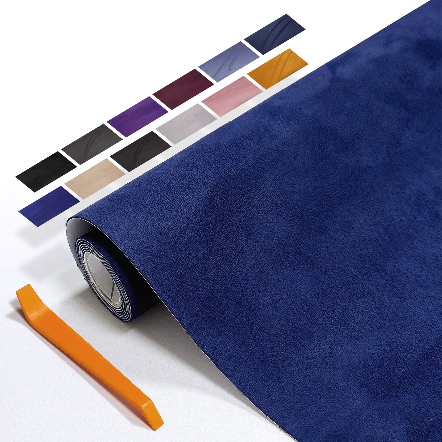 Self-adhesive suede cloth in 40×140cm size. Designed for partial automotive interior wrapping. Perfect for door panels, wheel arch trims, small decorative parts and touch-up modification.
