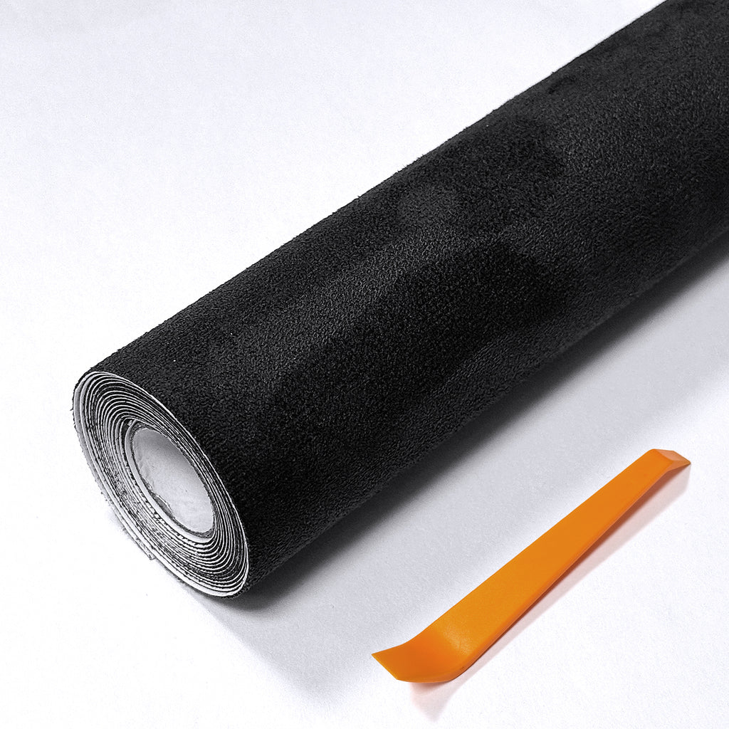 Self-adhesive suede fabric, ideal for automotive interior modification including dashboards, trunk side panels, wheel arch trim panels, door panels and more.