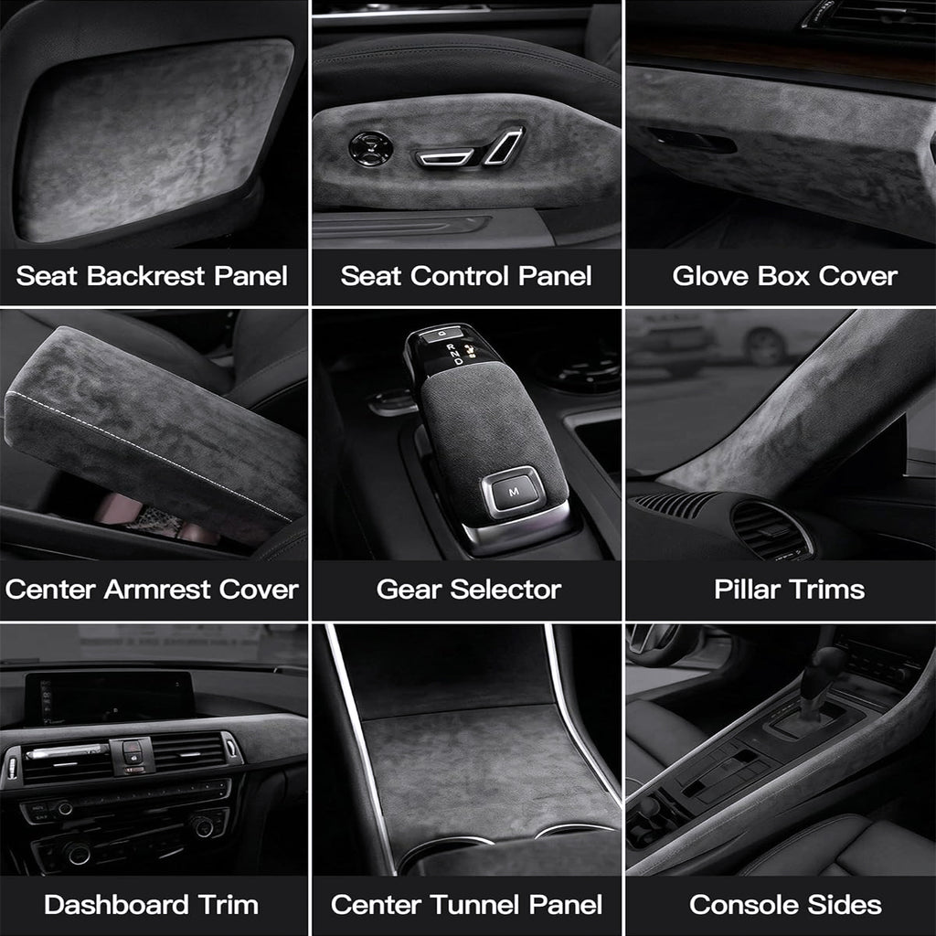 Self-adhesive suede fabric, ideal for automotive interior modification including dashboards, trunk side panels, wheel arch trim panels, door panels and more.