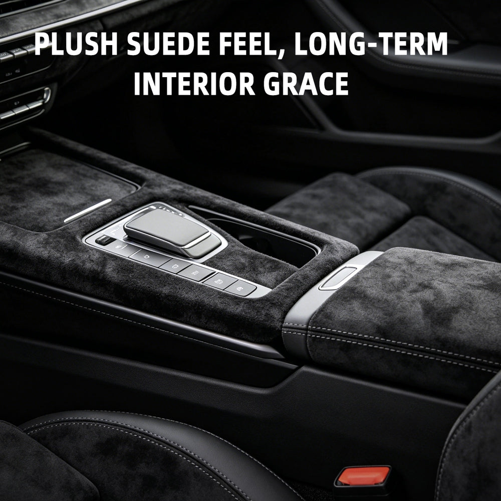 Self-adhesive suede cloth in 40×140cm size. Designed for partial automotive interior wrapping. Perfect for door panels, wheel arch trims, small decorative parts and touch-up modification.