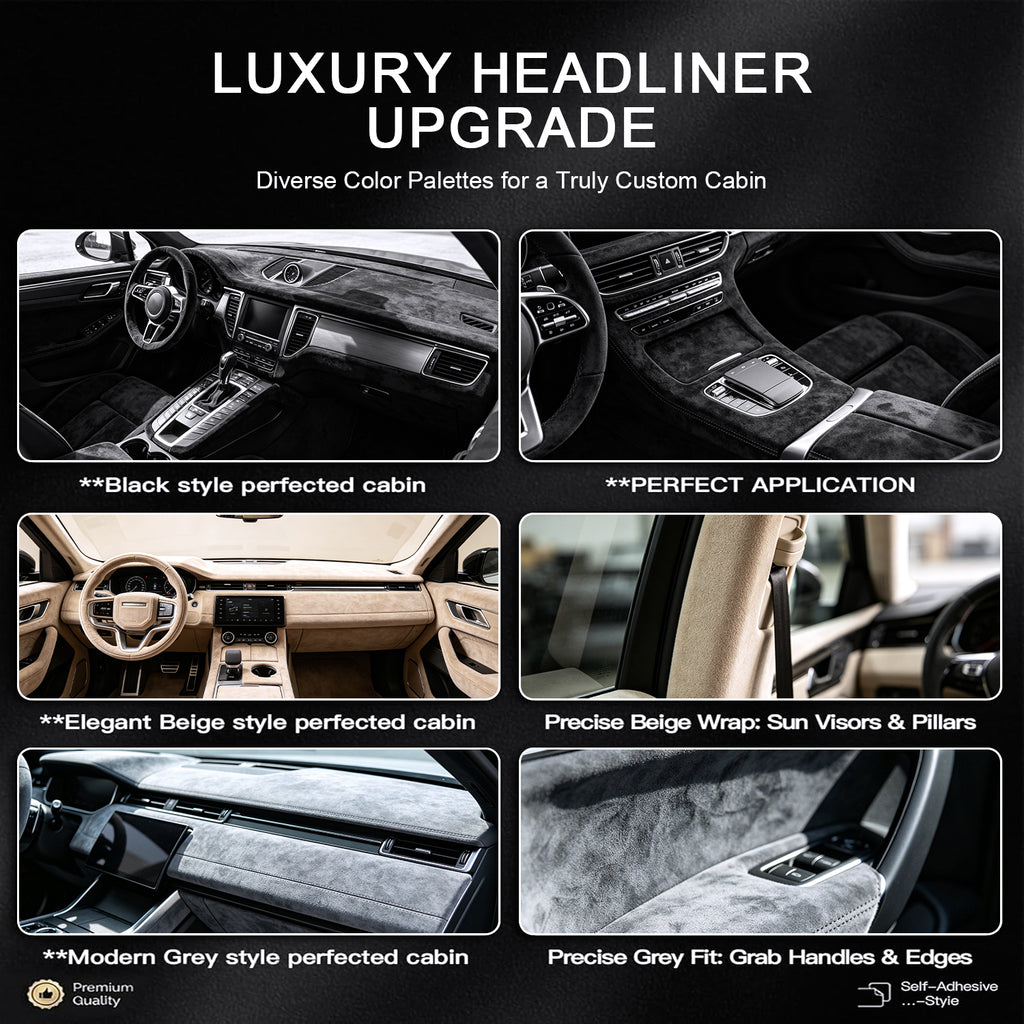 Self-adhesive suede fabric, ideal for automotive interior modification including dashboards, trunk side panels, wheel arch trim panels, door panels and more.
