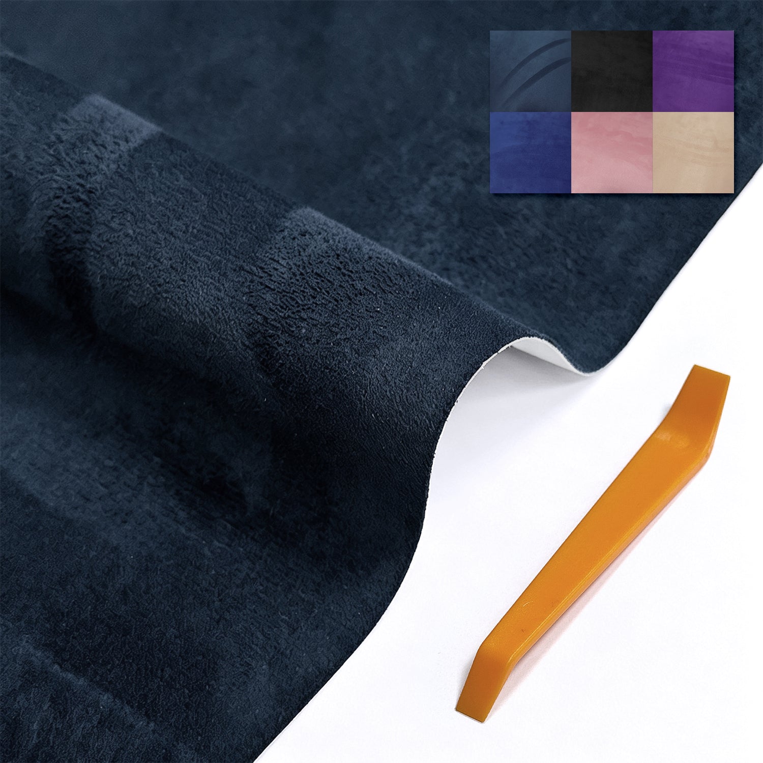 Self-adhesive suede fabric, size 50×140cm, ideal for automotive interior refitting. Perfect for covering dashboards, trunk side panels, wheel arch trims, door panels and other auto interior parts.
