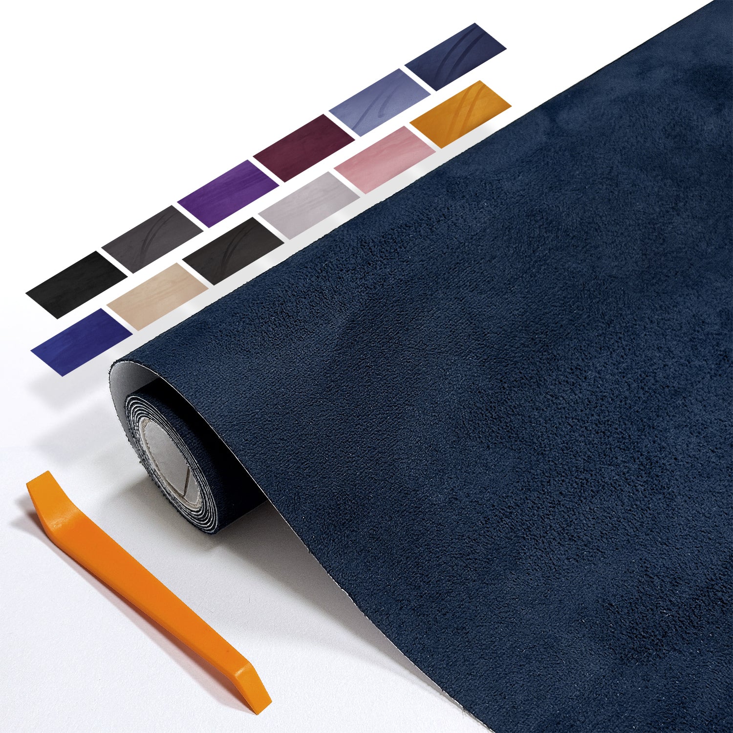 Self-adhesive suede cloth in 40×140cm size. Designed for partial automotive interior wrapping. Perfect for door panels, wheel arch trims, small decorative parts and touch-up modification.